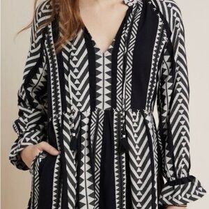 Anthropologie Maeve Dominique Tunic Dress, XS, Black/White, Excellent Condition
